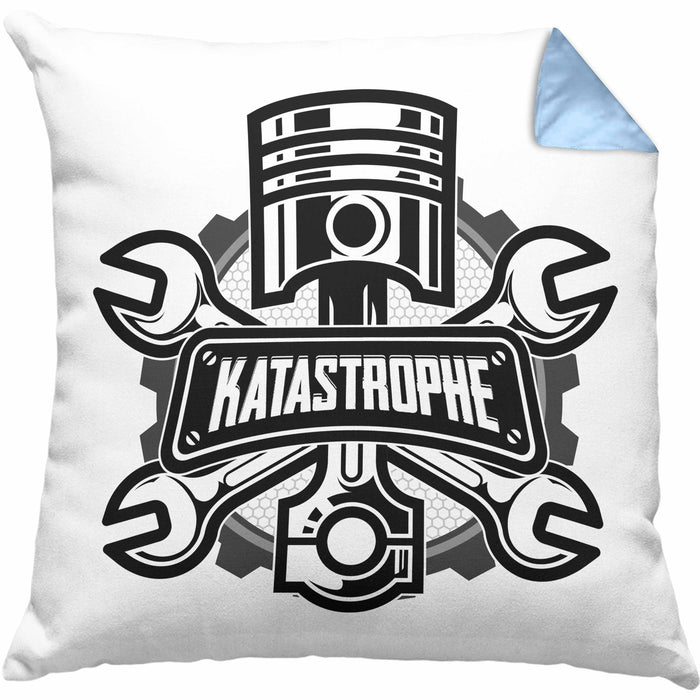 KFZ Mechaniker Kissen mit Füllung 40x40 Geschenk Spruch Männer KFZ Mechatroniker Geschenkidee Werkstatt Katastrophe (Grau) Blau Trendation