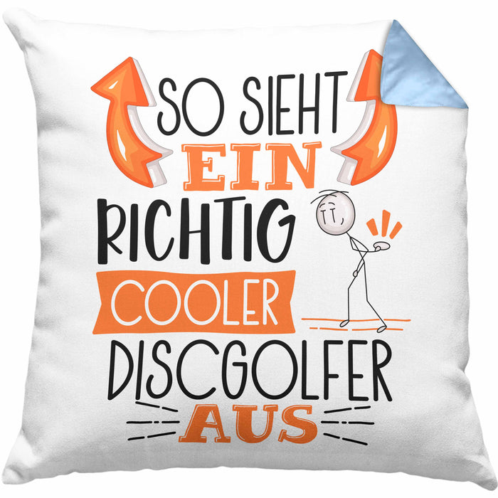 So Sieht Ein Richtig Cooler Discgolfer Aus Geschenk Kissen mit Füllung 40x40 Lustiger Spruch Geschenkidee (Grau) Blau Trendation
