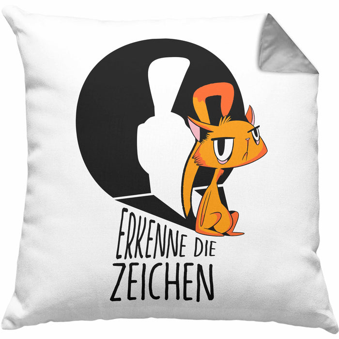 Kissen mit Füllung 40x40 mit Katzenmotiv - Erkenne die Zeichen Geschenk Spruch Geschenkidee (Grau) Grau Trendation