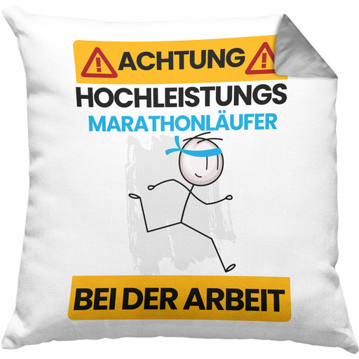 Marathonläufer Kissen mit Füllung 40x40 Geschenk Lustiger Spruch Geschenkidee für Marathonläufer Achtung Hochleistungs Marathonläufer Bei Der Arbeit (Grau) Grau Trendation