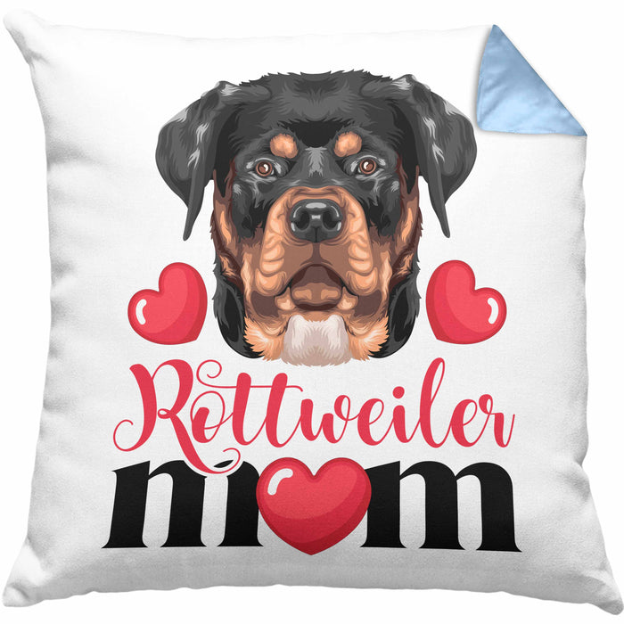 Rottweiler Besitzer Mom Mama Kissen mit Füllung 40x40 Geschenk Lustiger Spruch Geschenkidee Rottweiler Besitzerin (Grau) Blau Trendation