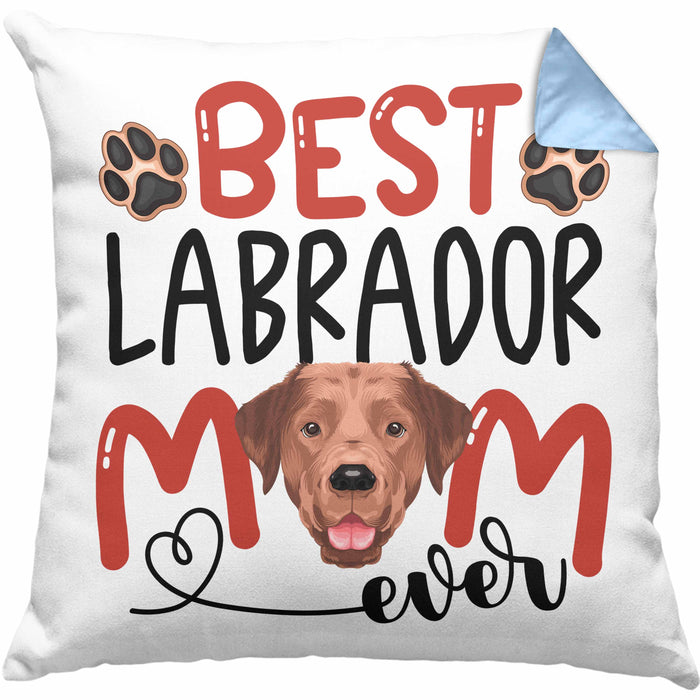 Labrador Mom Besitzerin Kissen mit Füllung 40x40 Geschenk Lustiger Spruch Geschenkidee Besitzerin Labrador Mama (Grau) Blau Trendation