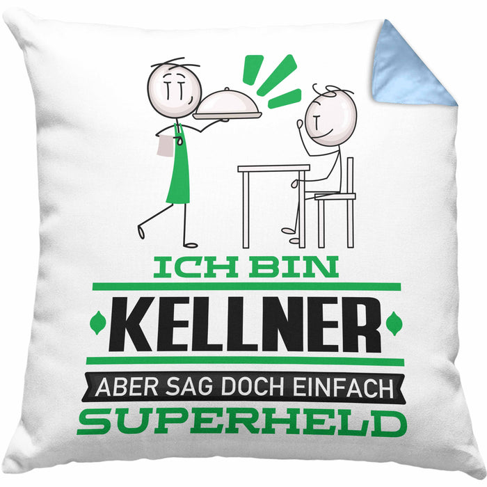 Kellner Geschenk Kissen mit Füllung 40x40 Ich Bin Kellner Aber Sag Doch Einfach Superheld Lustige Geschenkdiee für Kellner (Grau) Blau Trendation