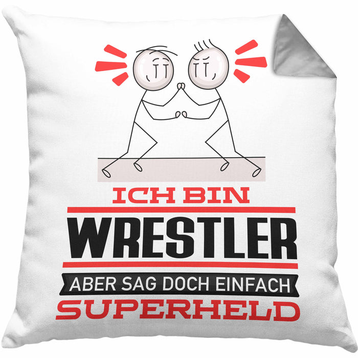 Wrestler Geschenk Kissen mit Füllung 40x40 Ich Bin Wrestler Aber Sag Doch Einfach Superheld Lustige Geschenkdiee für Wrestler (Grau) Grau Trendation