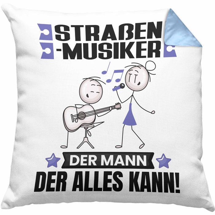 Straßenmusiker Kissen mit Füllung 40x40 Geschenk für Straßenmusiker Der Mann Der Alles Kann Geschenkidee zum Geburtstag (Grau) Blau Trendation