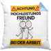 Freund Kissen mit Füllung 40x40 Geschenk Lustiger Spruch Geschenkidee für Freund Achtung Hochleistungs Freund Bei Der Arbeit (Grau) Blau Trendation