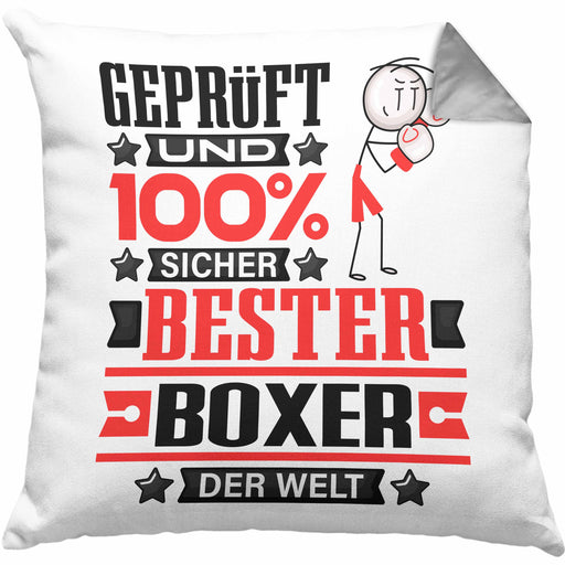 Boxer Geschenk Lustiger Spruch für Boxer Geschenkidee Bester Boxer Der WeltKissen mit Füllung 40x40 (Grau) Grau Trendation
