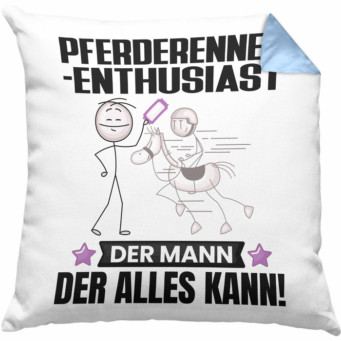 Pferderennen-Enthusiast Kissen mit Füllung 40x40 Geschenk für Pferderennen-Enthusiast Der Mann Der Alles Kann Geschenkidee zum Geburtstag (Grau) Blau Trendation