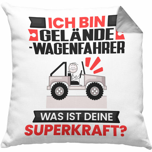 Geländewagenfahrer Kissen mit Füllung 40x40 Geschenk für Geländewagenfahrer Geburtstag Lustiger Spruch Was Ist Deine Superkraft (Grau) Grau Trendation