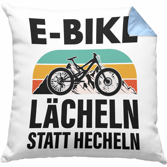 Elektrofahrrad E-Bike Kissen mit Füllung 40x40 mit Spruch Geschenk Ebike Lustige Geschenke Rentner (Grau) Blau Trendation