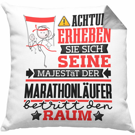 Marathonläufer Geschenk Kissen mit Füllung 40x40 Lustiger Spruch Erheben Sie Sich Der Marathonläufer Betritt den Raum (Grau) Grau Trendation