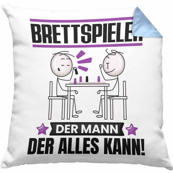 Brettspieler Kissen mit Füllung 40x40 Geschenk für Brettspieler Der Mann Der Alles Kann Geschenkidee zum Geburtstag (Grau) Blau Trendation
