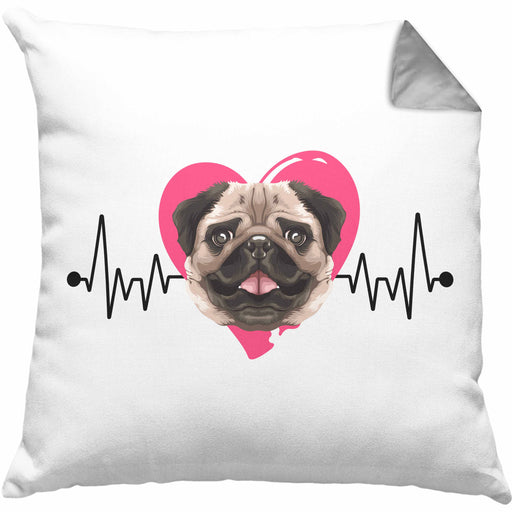Mops Besitzer Kissen mit Füllung 40x40 Geschenk Lustiger Spruch Geschenkidee Herzschlag Mops (Grau) Grau Trendation
