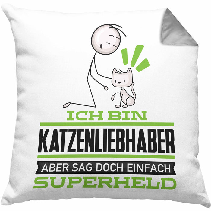 Katzenliebhaber Geschenk Kissen mit Füllung 40x40 Ich Bin Katzenliebhaber Aber Sag Doch Einfach Superheld Lustige Geschenkdiee für Katzenliebhaber (Grau) Grau Trendation