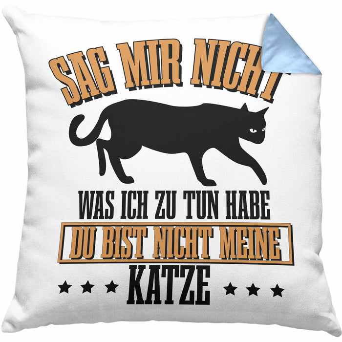 Lustige Kissen mit Füllung 40x40 für Katzenbesitzer Geschenk für Katzen-Mamas (Grau) Blau Trendation