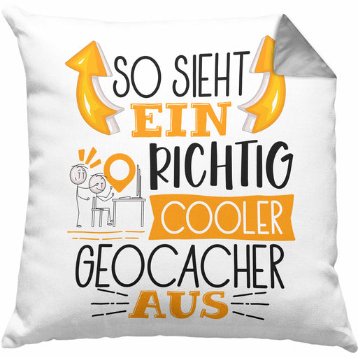 So Sieht Ein Richtig Cooler Geocacher Aus Geschenk Kissen mit Füllung 40x40 Lustiger Spruch Geschenkidee (Grau) Grau Trendation