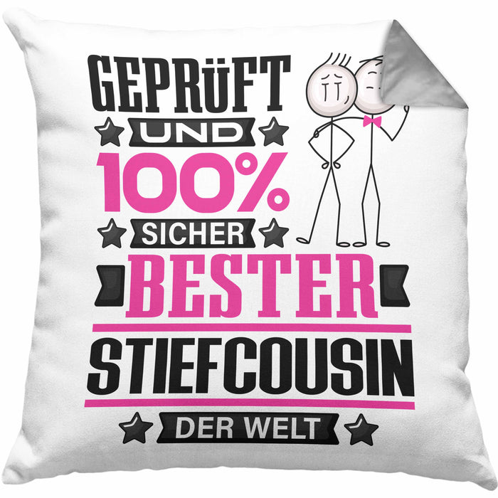 Stiefcousin Geschenk Lustiger Spruch für Stiefcousin Geschenkidee Bester Stiefcousin Der WeltKissen mit Füllung 40x40 (Grau) Grau Trendation