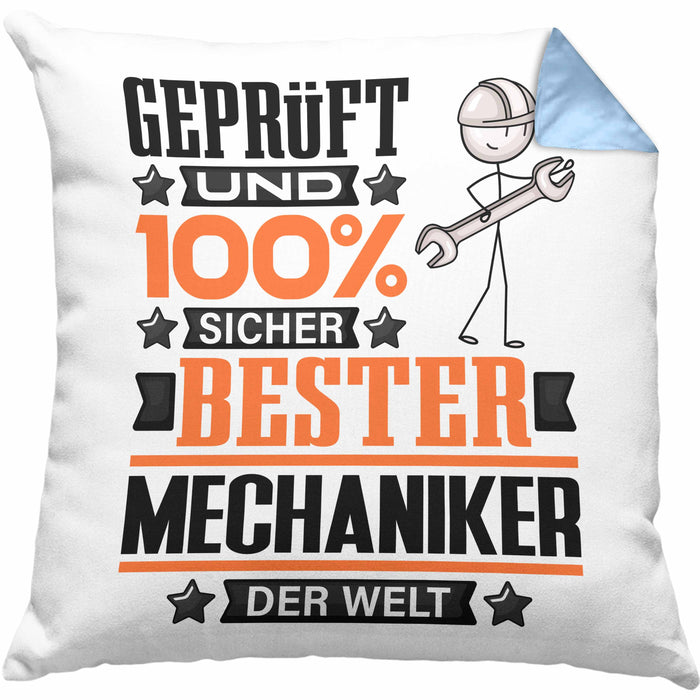 Mechaniker Geschenk Lustiger Spruch für Mechaniker Geschenkidee Bester Mechaniker Der WeltKissen mit Füllung 40x40 (Grau) Blau Trendation