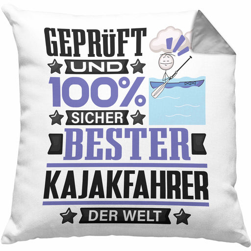 Kajakfahrer Geschenk Lustiger Spruch für Kajakfahrer Geschenkidee Bester Kajakfahrer Der WeltKissen mit Füllung 40x40 (Grau) Grau Trendation