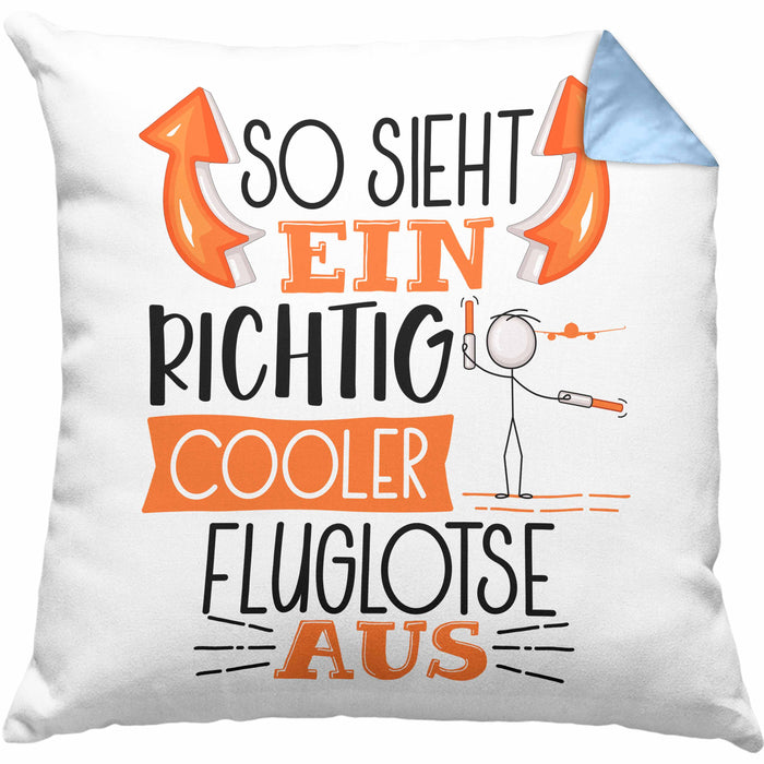 Fluglotse Kissen mit Füllung 40x40 Geschenk So Sieht Ein Richtig Cooler Fluglotse Aus Geschenkidee Spruch Lustig (Grau) Blau Trendation