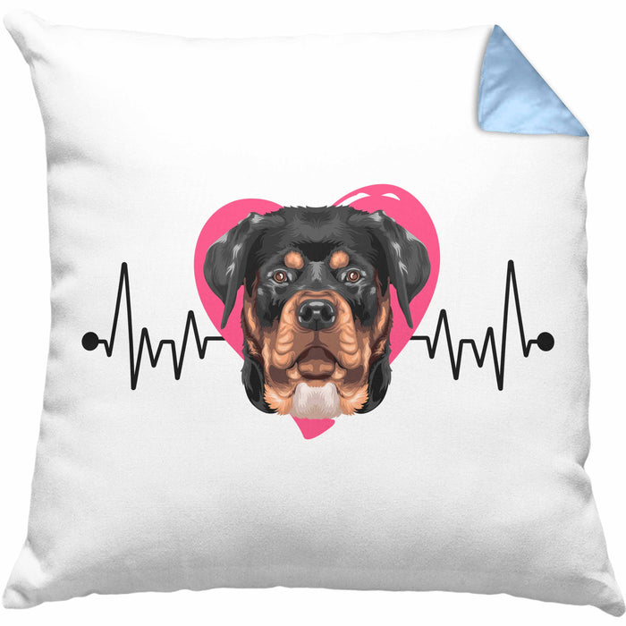 Rottweiler Besitzer Kissen mit Füllung 40x40 Geschenk Lustiger Spruch Geschenkidee Herzschlag Rottweiler (Grau) Blau Trendation
