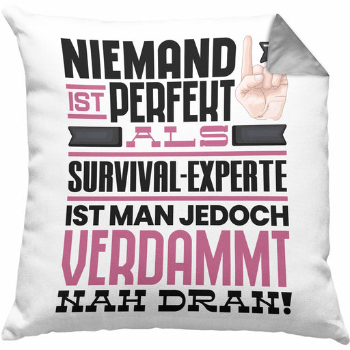 Survival-Experte Geschenk Kissen mit Füllung 40x40 Lustige Geschenkidee für Survival-Experte Geburtstag Niemand Ist Perfekt Aber Als Survival-Experte Ist Man Nah Dran (Grau) Grau Trendation