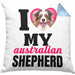 Australian Shepherd Besitzerin Kissen mit Füllung 40x40 Geschenk Lustiger Spruch Geschenkidee I Love My Australian Shepherd (Grau) Blau Trendation
