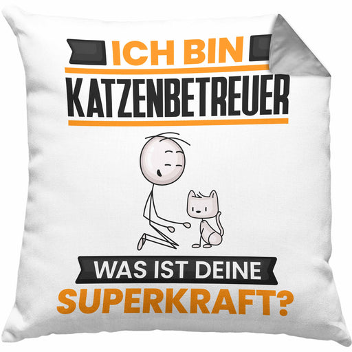 Katzenbetreuer Kissen mit Füllung 40x40 Geschenk für Katzenbetreuer Geburtstag Lustiger Spruch Was Ist Deine Superkraft (Grau) Grau Trendation
