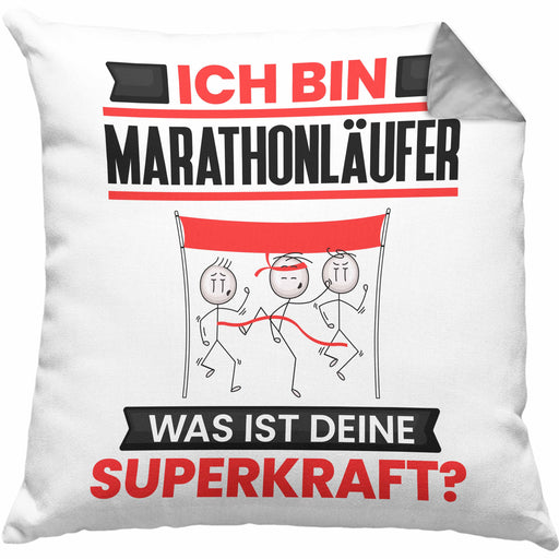 Marathonläufer Kissen mit Füllung 40x40 Geschenk für Marathonläufer Geburtstag Lustiger Spruch Was Ist Deine Superkraft (Grau) Grau Trendation