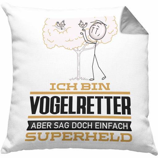 Vogelretter Geschenk Kissen mit Füllung 40x40 Ich Bin Vogelretter Aber Sag Doch Einfach Superheld Lustige Geschenkdiee für Vogelretter (Grau) Grau Trendation