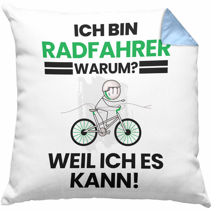 Radfahrer Geschenk Kissen mit Füllung 40x40 Lustiger Spruch Ich Bin Radfahrer Warum Weil Ich Es Kann Geschenkidee Bester Radfahrer Geburtstag (Grau) Blau Trendation
