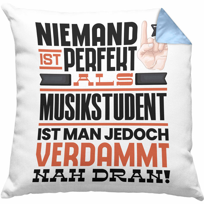 Musikstudent Geschenk Kissen mit Füllung 40x40 Lustige Geschenkidee für Musikstudent Geburtstag Niemand Ist Perfekt Aber Als Musikstudent Ist Man Nah Dran (Grau) Blau Trendation