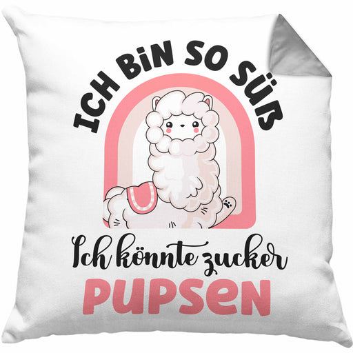 Geschenk für beste Freundin Kissen mit Füllung 40x40 Alpaka Llama Kissen mit Füllung 40x40 mit Spruch Ich Bin So Süß Ich Könnte Zucker Pupsen Geschenkidee für Frauen (Grau) Grau Trendation