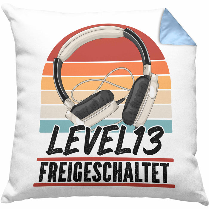 13. Geburtstag Kissen mit Füllung 40x40 Jungs Gaming Official Teenager 13er Geburtstag Geschenkidee Level 13 Freigeschaltet (Grau) Blau Trendation