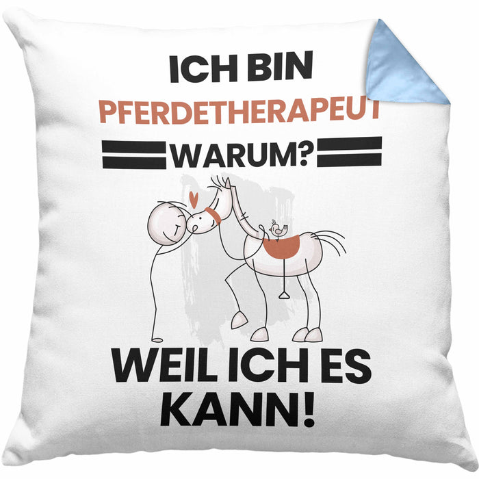 Pferdetherapeut Geschenk Kissen mit Füllung 40x40 Lustiger Spruch Ich Bin Pferdetherapeut Warum Weil Ich Es Kann Geschenkidee Bester Pferdetherapeut Geburtstag (Grau) Blau Trendation