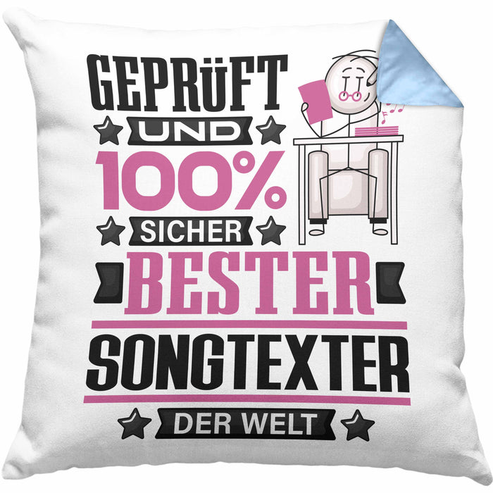 Songtexter Geschenk Lustiger Spruch für Songtexter Geschenkidee Bester Songtexter Der WeltKissen mit Füllung 40x40 (Grau) Blau Trendation