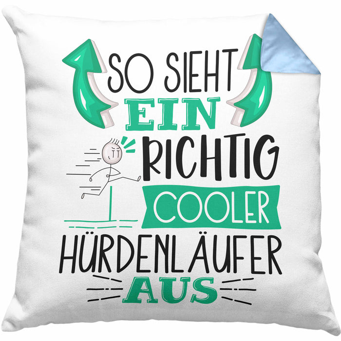 So Sieht Ein Richtig Cooler Hürdenläufer Aus Geschenk Kissen mit Füllung 40x40 Lustiger Spruch Geschenkidee (Grau) Blau Trendation