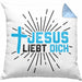 Jesus Liebt Dich Kissen mit Füllung 40x40 Geschenk Ostern Christentum Kirche Gläubiger Geschenkidee Häferl (Grau) Blau Trendation