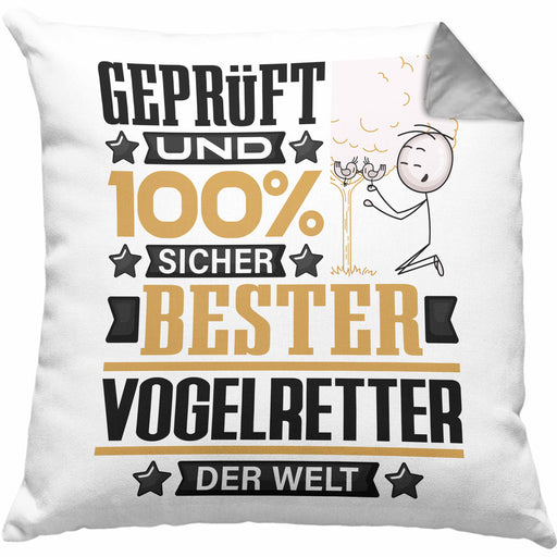 Vogelretter Geschenk Lustiger Spruch für Vogelretter Geschenkidee Bester Vogelretter Der WeltKissen mit Füllung 40x40 (Grau) Grau Trendation