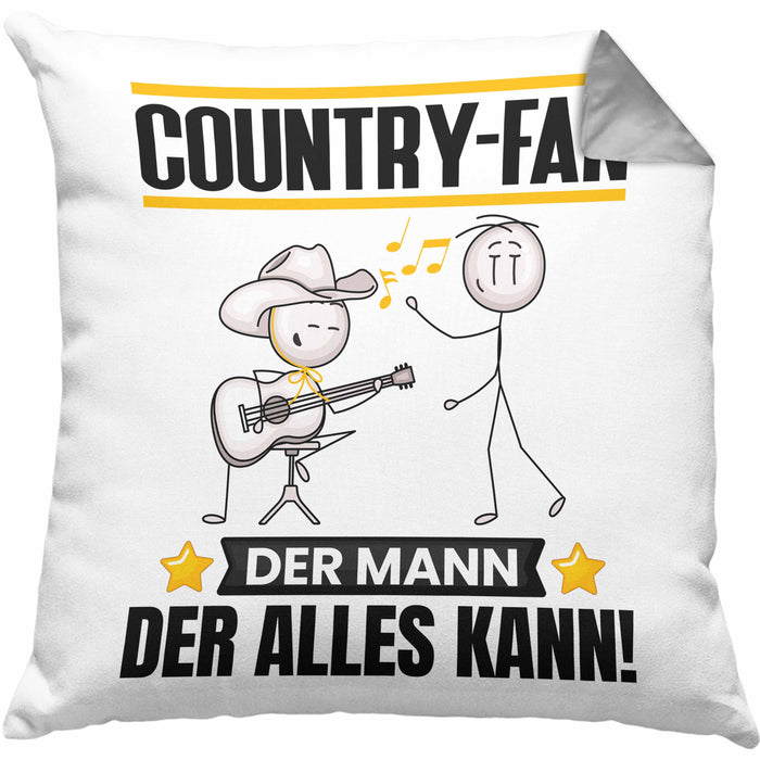 Country-Fan Kissen mit Füllung 40x40 Geschenk für Country-Fan Der Mann Der Alles Kann Geschenkidee zum Geburtstag (Grau) Grau Trendation