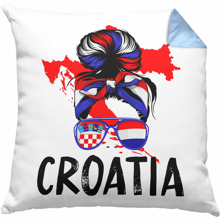 Croatia Kissen mit Füllung 40x40 Geschenk für Kroatische Frau Heimat Kroatien Geschenkidee (Grau) Blau Trendation