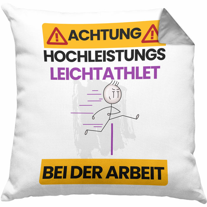 Leichtathlet Kissen mit Füllung 40x40 Geschenk Lustiger Spruch Geschenkidee für Leichtathlet Achtung Hochleistungs Leichtathlet Bei Der Arbeit (Grau) Grau Trendation