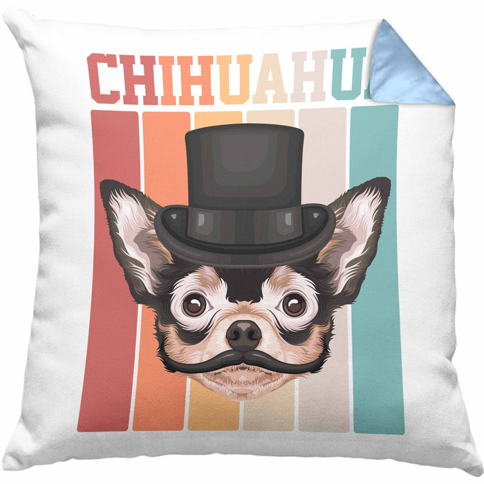 Chihuahua Besitzer Kissen mit Füllung 40x40 Geschenk Lustiger Spruch Geschenkidee Retro Vinatge Chihuahua (Grau) Blau Trendation
