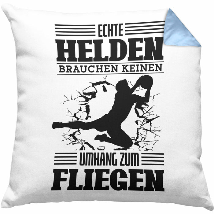 Torwart Kissen mit Füllung 40x40 Geschenk Spruch Lustig Echte Helden Brauchen Keinen Umhang zum Fliegen Geschenkidee Geburtstag Fußball (Grau) Blau Trendation