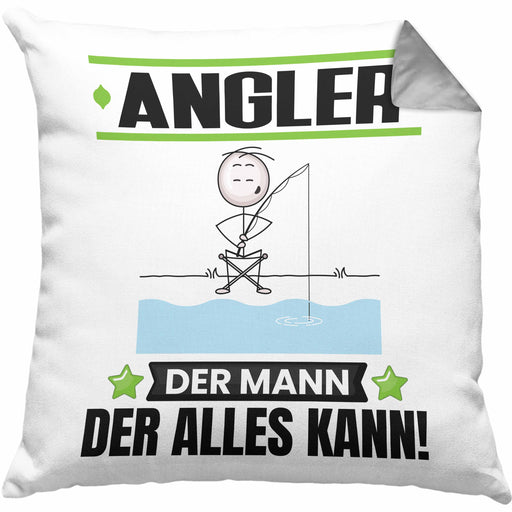 Angler Kissen mit Füllung 40x40 Geschenk für Angler Der Mann Der Alles Kann Geschenkidee zum Geburtstag (Grau) Grau Trendation