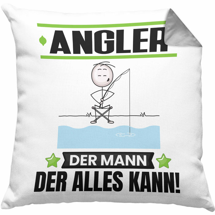 Angler Kissen mit Füllung 40x40 Geschenk für Angler Der Mann Der Alles Kann Geschenkidee zum Geburtstag (Grau) Grau Trendation