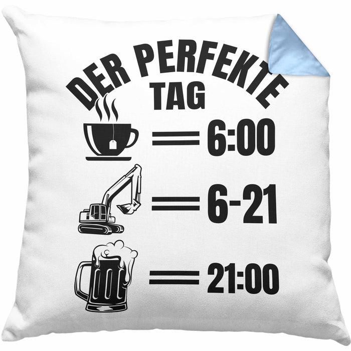 Baustelle Kissen mit Füllung 40x40 Geschenk Der Perfekte Tag Bauarbeiter Geschenkidee für Männer Baggerfahrer Bagger Baggerführer (Grau) Blau Trendation