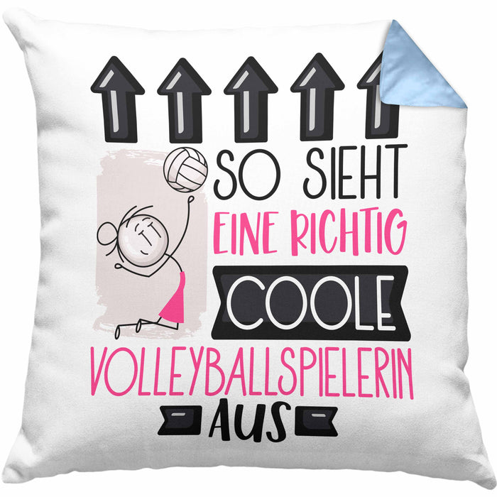 Volleyballspielerin Geschenk Kissen mit Füllung 40x40 Lustig Geschenkidee für Volleyballspielerin Geburtstag So Sieht Eine Richtig Coole Volleyballspielerin Aus Frauen Spruch (Grau) Blau Trendation