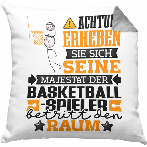 Basketballspieler Geschenk Kissen mit Füllung 40x40 Lustiger Spruch Erheben Sie Sich Der Basketballspieler Betritt den Raum (Grau) Grau Trendation