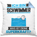 Schwimmer Kissen mit Füllung 40x40 Geschenk für Schwimmer Geburtstag Lustiger Spruch Was Ist Deine Superkraft (Grau) Blau Trendation